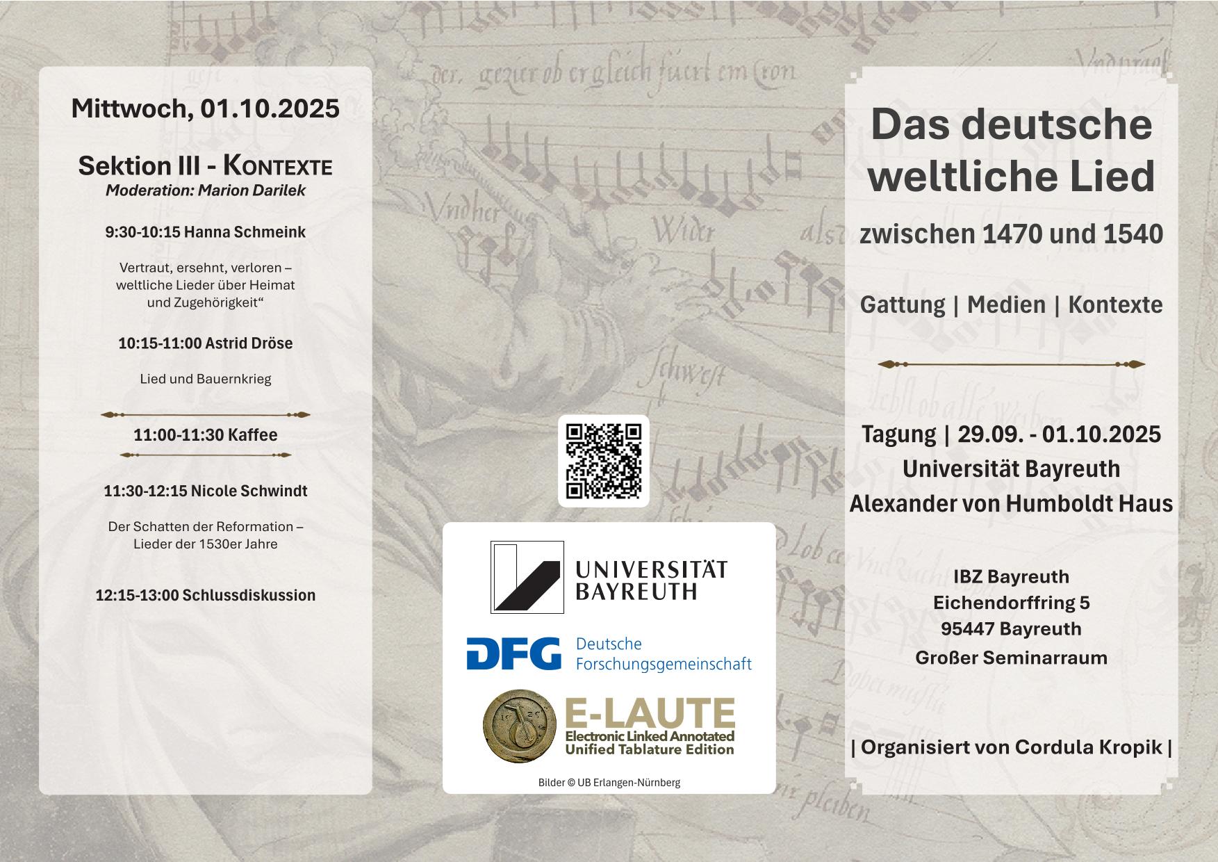 Flyer Tagung "Das deutsche weltliche Lied" Seite 1