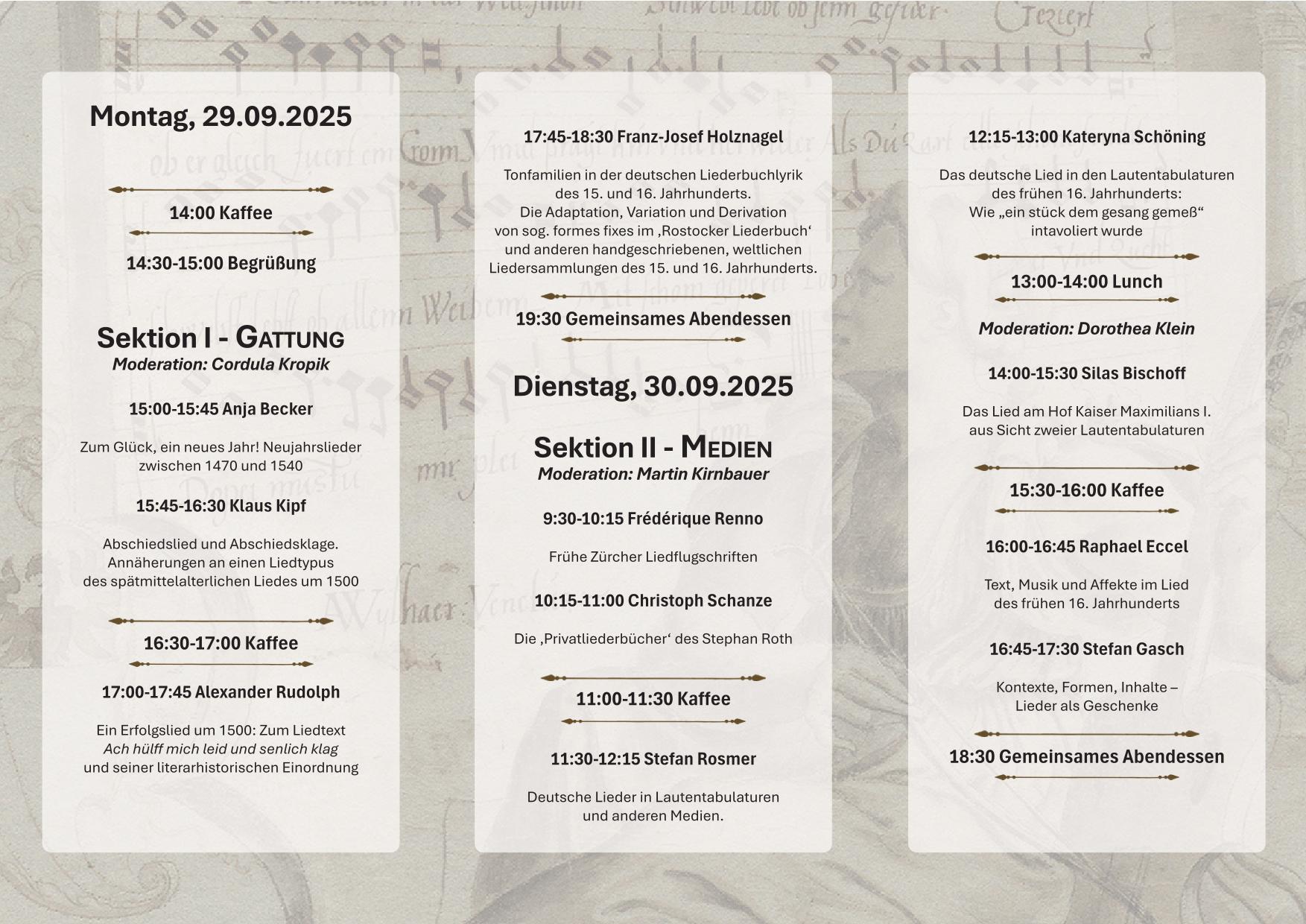 Flyer Tagung "Das deutsche weltliche Lied" Seite 2